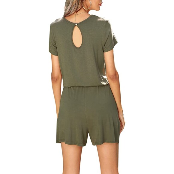 LAINAB Casual Summer Short Sleeve Romper Shorts with Pockets Sz L - Picture 2 of 6